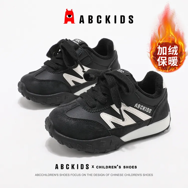 Abckids童鞋冬季新款男童加绒加厚保暖二棉鞋女童防寒软底运动鞋