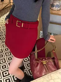 LX~秋冬欧货圣诞穿搭氛围时尚气质显瘦A字裙7095