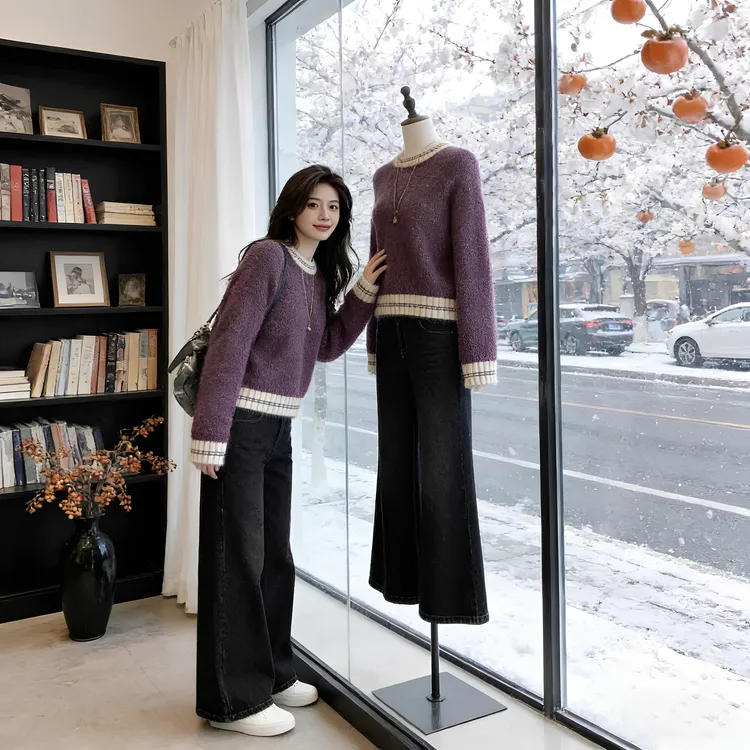 毛衣女士2025秋冬季新款设计感撞色针织衫独特超好看洋气百搭上衣