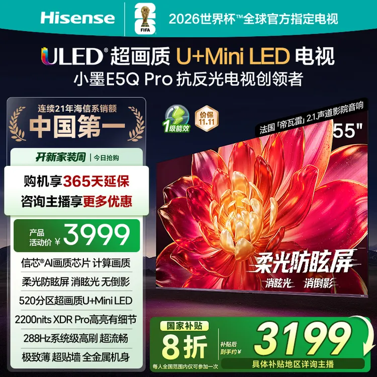 【国补立减】海信小墨E5Q Pro 55英寸 超画质U+MiniLED 高刷电视机