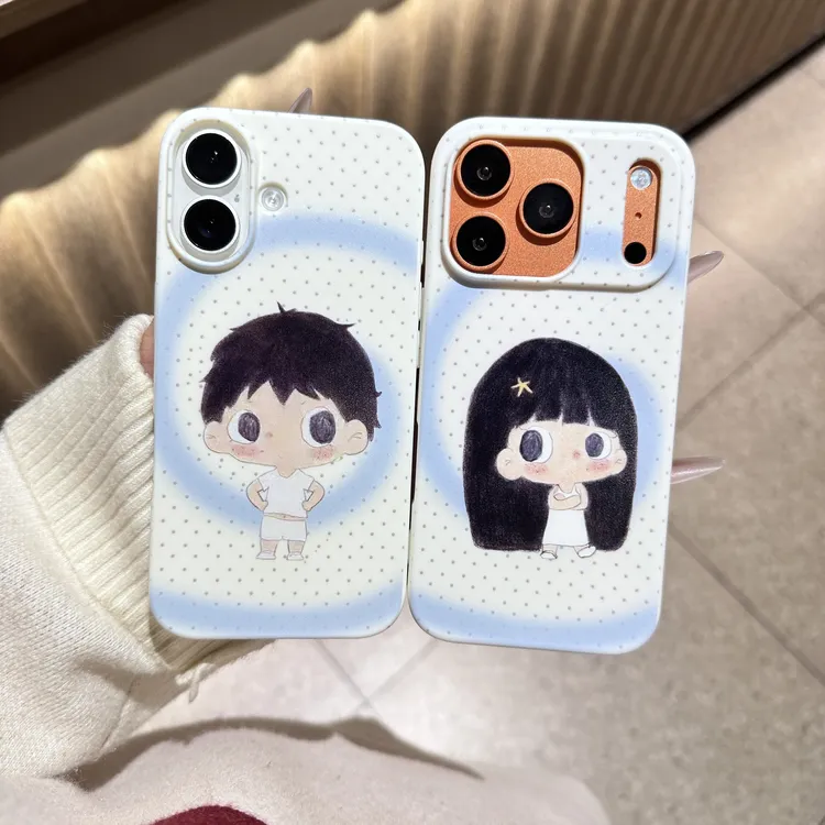 波点圈圈男孩女孩情侣手机壳适用苹果iPhone17/15/16pro亮面果冻
