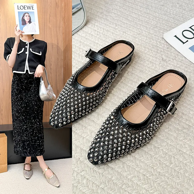 包头拖鞋女2025年潮夏季新款时尚网面银色单鞋百搭外穿平底凉拖鞋