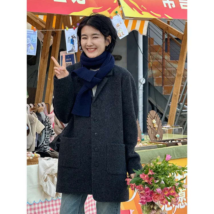 LANGQING 极简中长款100%羊毛西装毛呢外套46984#