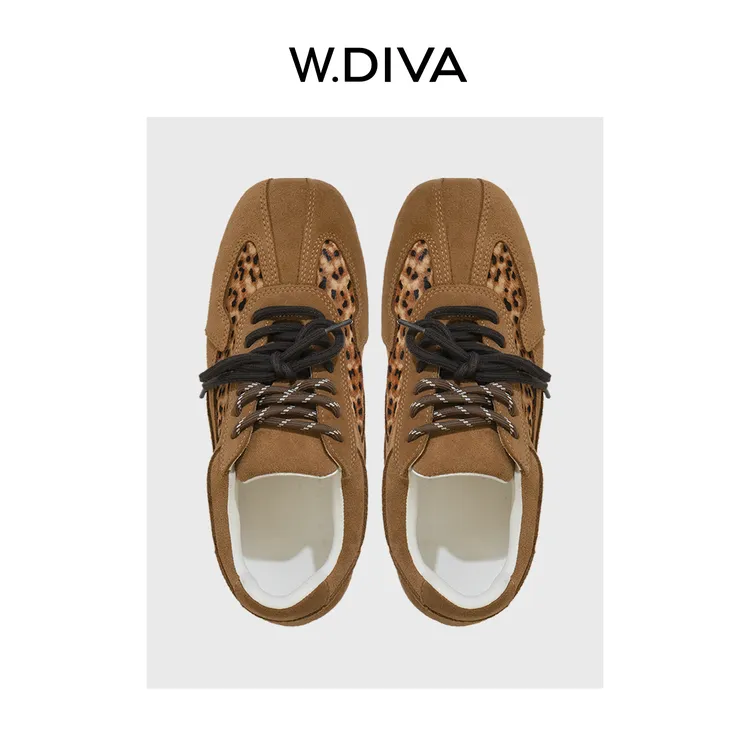 W.Diva【旷野织棕】甜酷反差感牛反绒拼豹纹德训鞋高级感50X102614