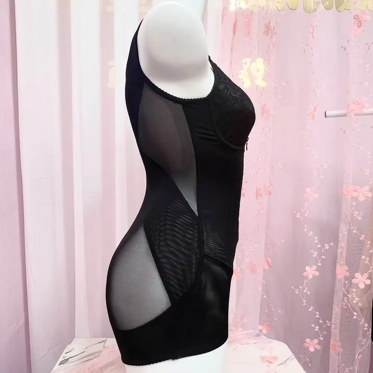 薄款束身连体衣束身衣透气托胸蕾丝前拉链塑形美体衣美背无痕提臀