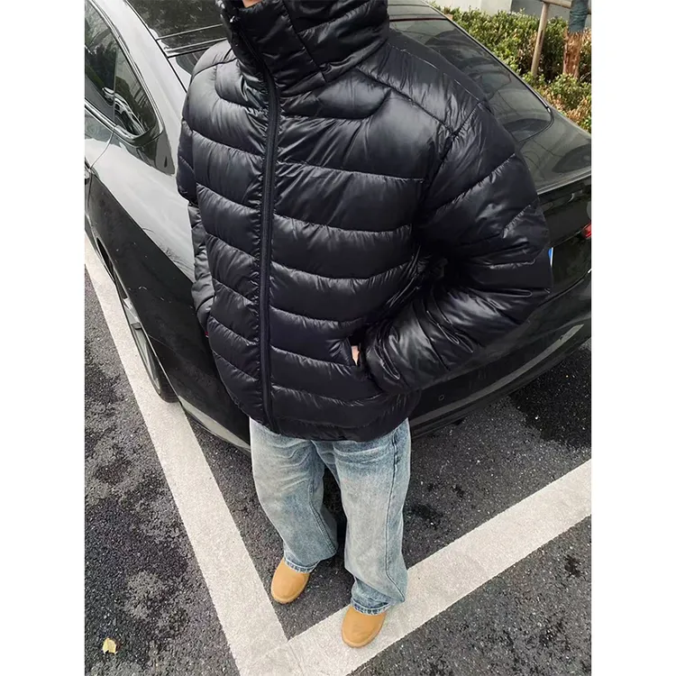 黑色美式排骨棉服男款冬季高级感户外运动轻薄连帽防寒棉衣外套潮