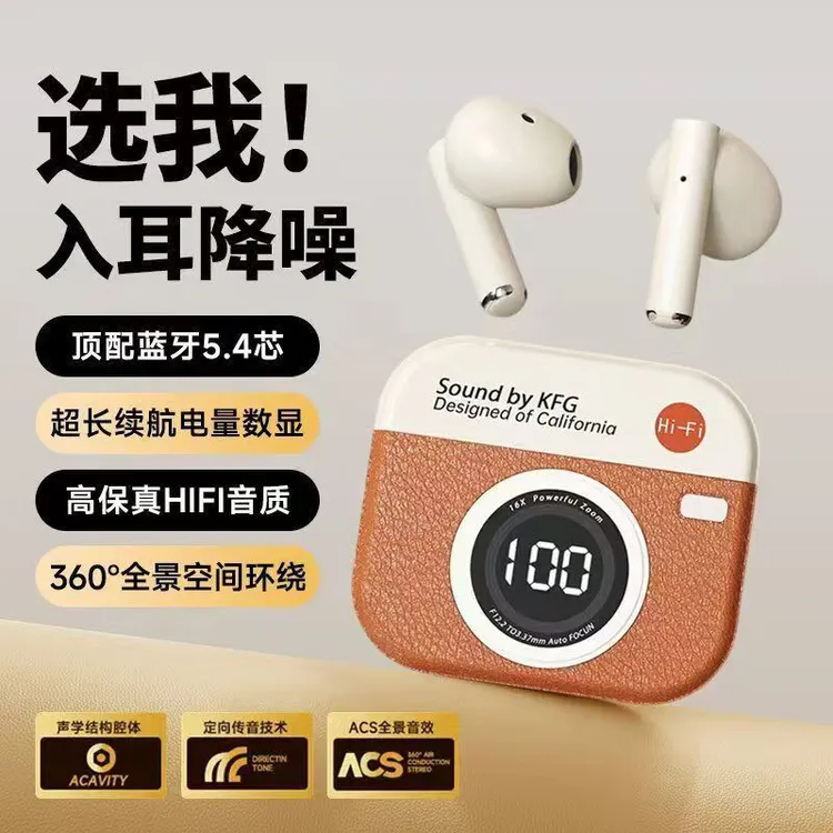 【柏林之声】2025新款复古照相机蓝牙耳机无线半入耳式超长续航耳机
