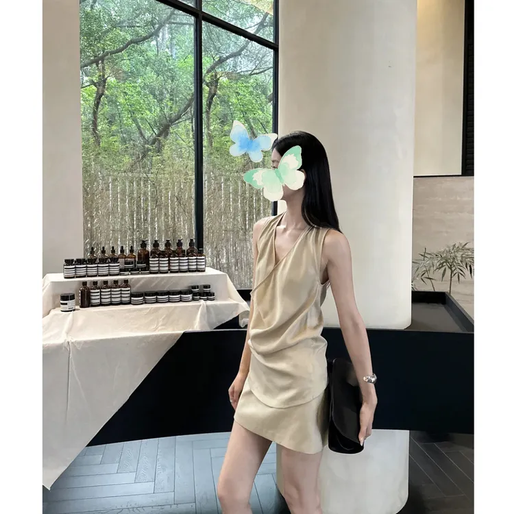 简奢气质挂 荡领无袖上衣半身裙套装夏季气质两件套