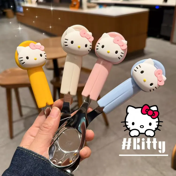 可爱创意Kitty勺子304不锈钢吃饭勺 萌趣家用儿童甜品吃饭汤勺子