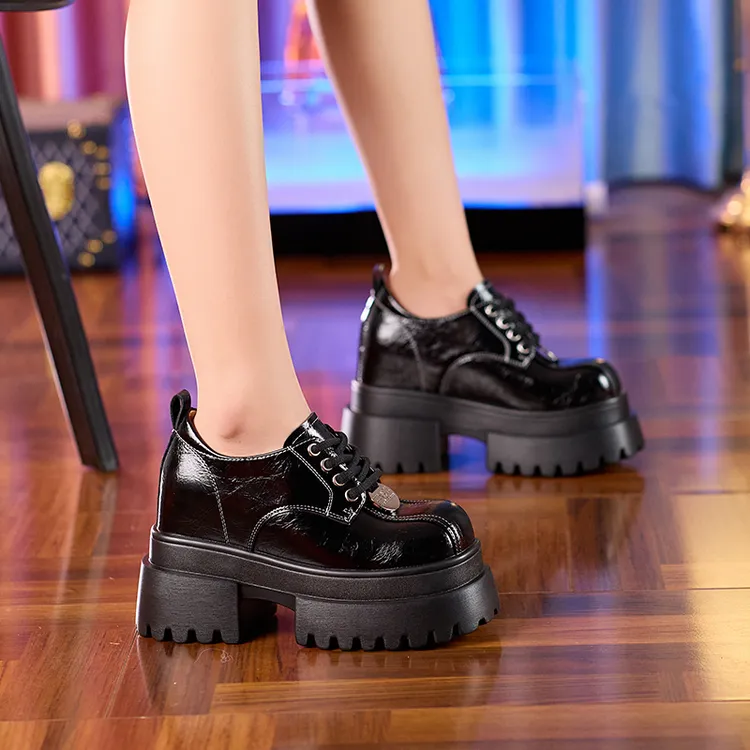 10cm松糕厚底内增高小个子超高跟时尚网红JK漆面单鞋女春季小皮鞋