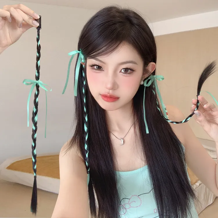 芭蕾丝带假发辫子甜酷麻花小辫子明星应援色多巴胺彩色拳击辫马尾