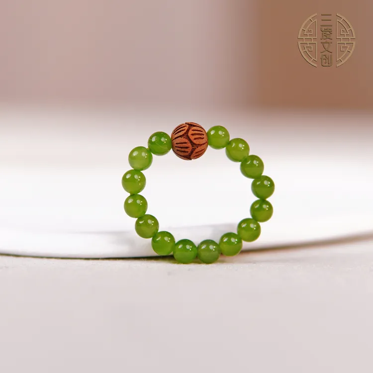 印度迈索尔正区老山檀6mm檀香莲花珠搭配4mm和田玉戒指