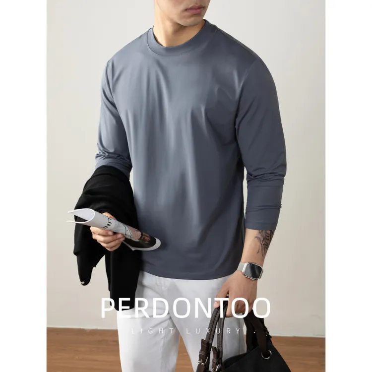 CloudTouch™240G重磅兰精莫代尔棉长袖T恤男亲肤圆领百搭打底衫