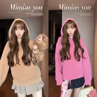 【mimius】喵松弛休闲感宽松纯色显瘦抽绳连帽卫衣+格纹裙裤 G08244