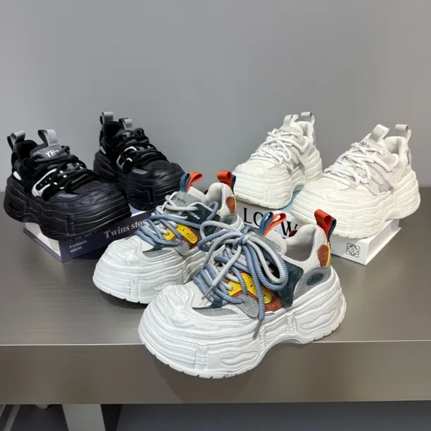 盼0708新款厚底松糕溶解底时尚反绒皮拼色时尚休闲鞋底厚5公分洋