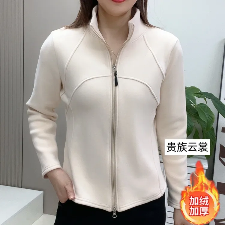 加绒立领双拉链开衫外套卫衫冬季新款女士遮肉显瘦减龄小衫2568
