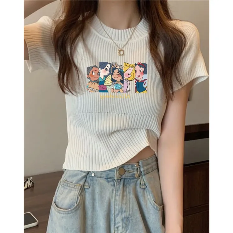 白色冰丝短袖t恤女装夏季2025新款修身半袖针织衫小个子短款上衣