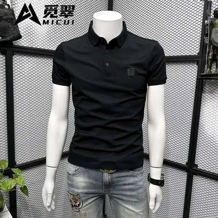 高端休闲POLO衫男短袖t恤新款夏季印花修身衬衫领保罗男款