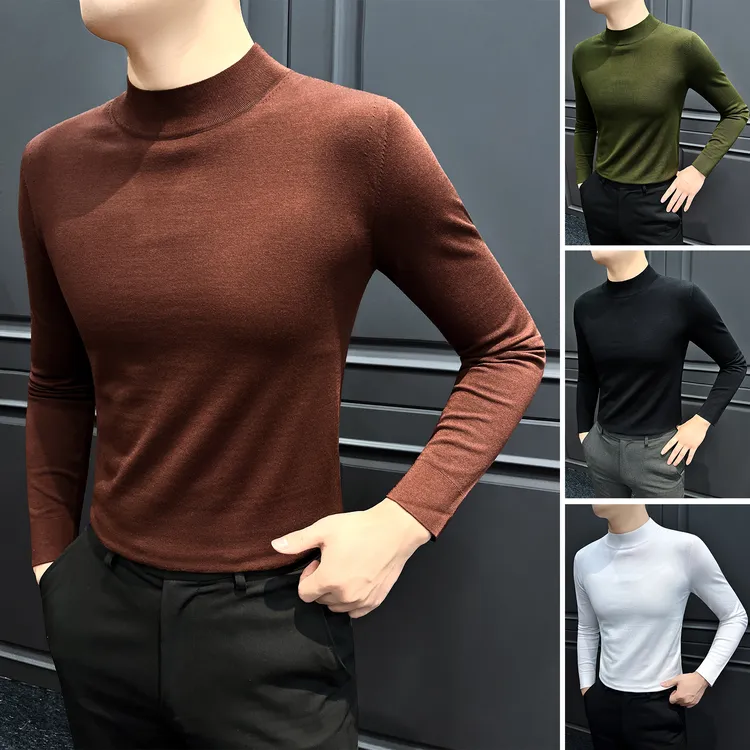 莱赛尔中领打底衫男款爆款2025新款弹力秋衣内搭针织男士长袖T恤
