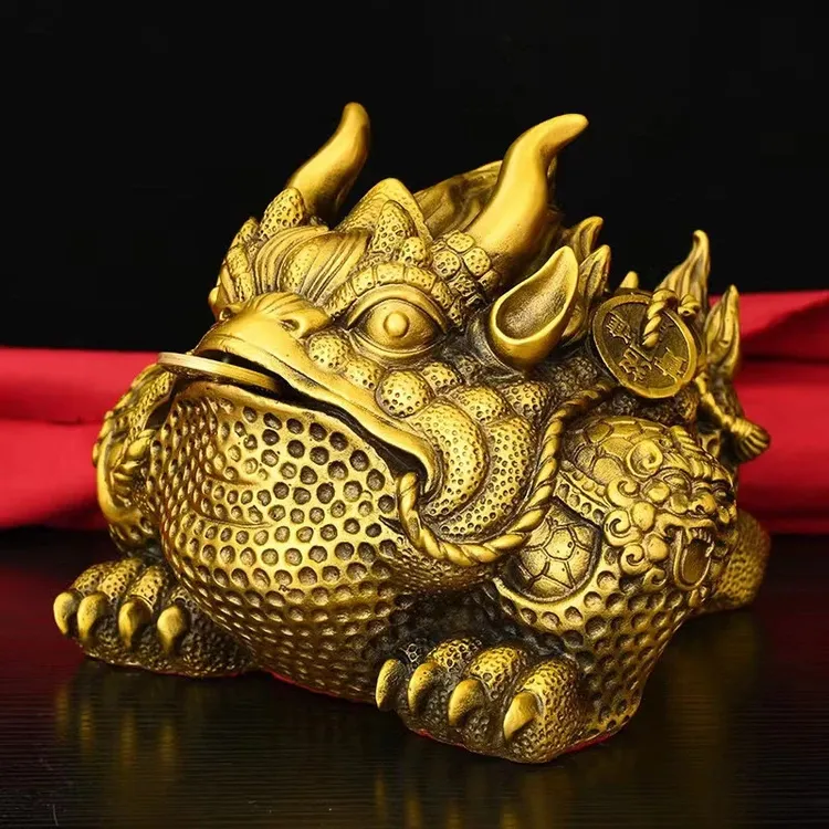 黄铜霸王金蟾摆件三足蟾黄铜三脚蟾蜍汽车摆件饰品驾车用品Q5