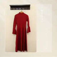 璇之恋·王璇巴黎裙叶红色毛织连衣裙