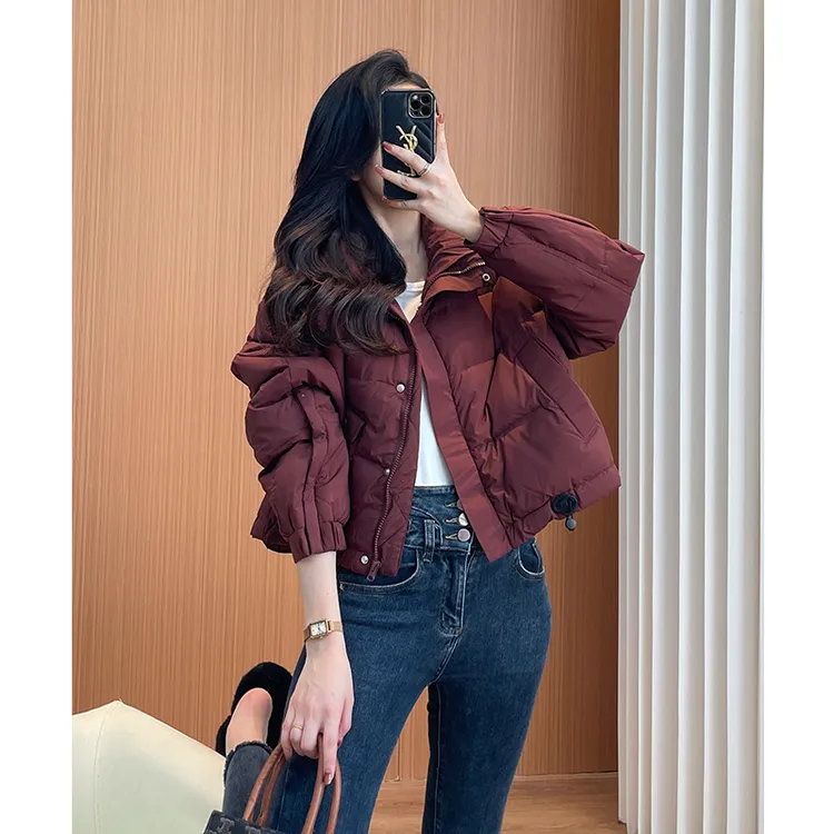 安哥拉红短款羽绒服女2025新款冬季收腰小个子加厚立领欧货小外套