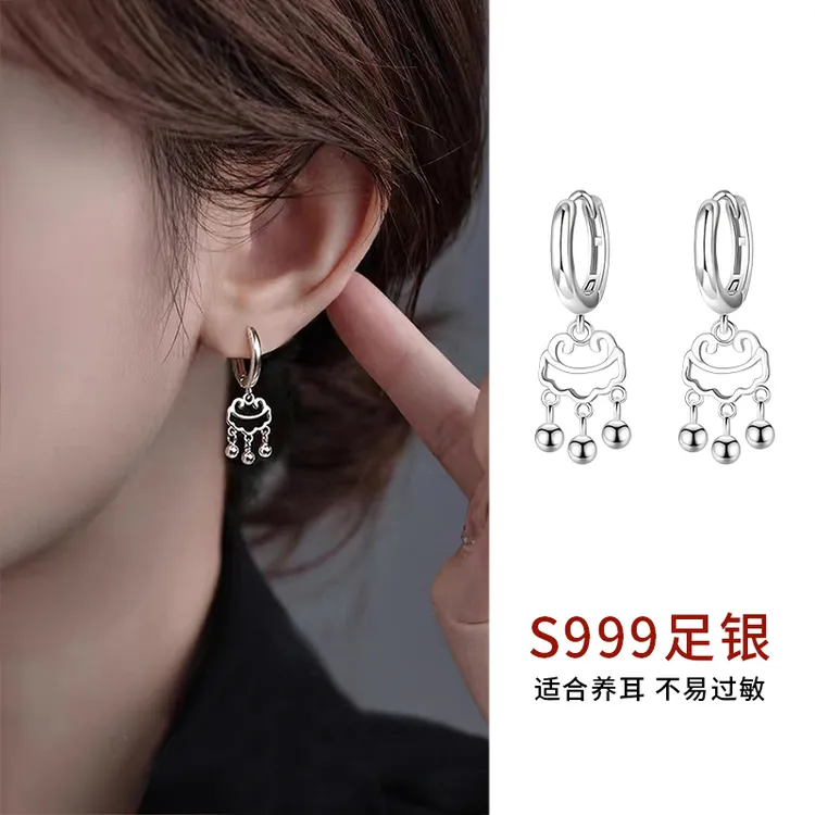 足银耳饰 999纯银平安锁耳扣女2025款高级耳环耳坠轻奢小众银耳饰