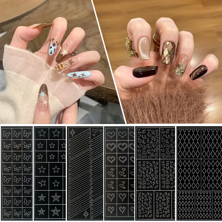 KaSi美甲镂空贴纸6张组合秋冬爆款菱格纹豹纹星星爱心拍拍胶