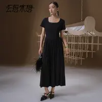 Ysimo-X云思木想 月媚千秋 腰部V弧线时尚显瘦U领连衣裙12838