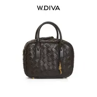 W.Diva【手艺】里外羊皮复古方盒子单肩斜挎编织手提包50B191832