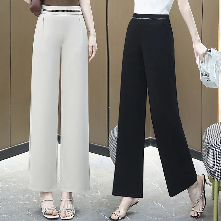 妈妈装夏季新款休闲显瘦直筒裤时尚松紧腰垂感柔软中老年高腰长裤