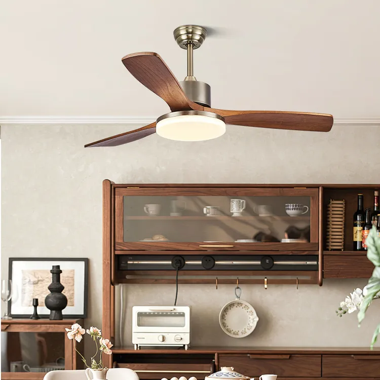 实木吊扇灯客厅大风力包豪斯美式复古电扇卧室餐厅中古风扇灯