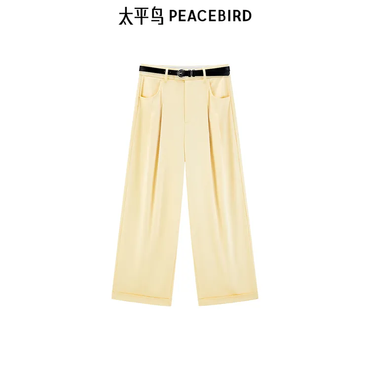 太平鸟2025年新款【雪梨冰沙】薄款显瘦带腰带休闲裤长裤A1GBF1120
