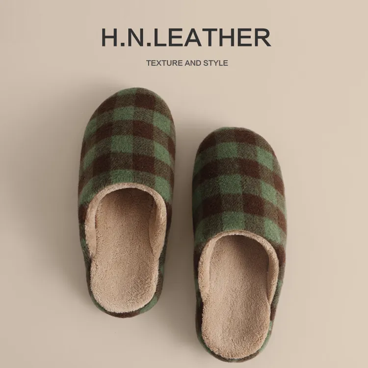 牛筋底室内家用2025秋冬新款保暖居家棉拖鞋加厚格纹防滑软底盆底