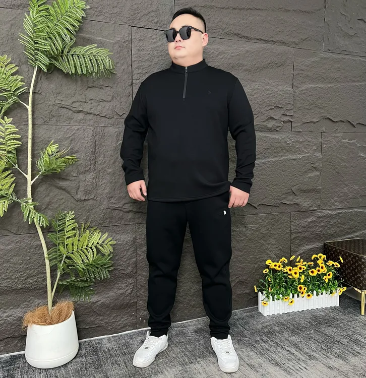 大码男装 加绒立领打底卫衣 男士加大半拉链加绒长袖卫衣72759