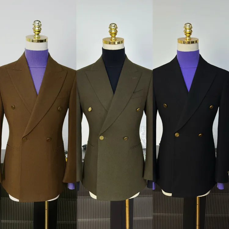 【西蒙曹】-秋冬新款50羊毛老派双排四扣一戗驳领修身西服西装