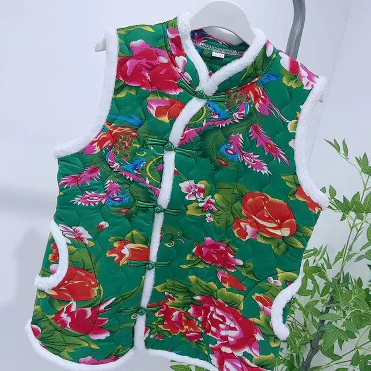 （绿花马甲）白毛边半高领马夹民族风厚款修身马夹