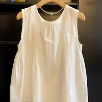 法式圆领拼接风琴压褶甜美减龄夏季无袖衬衫上衣