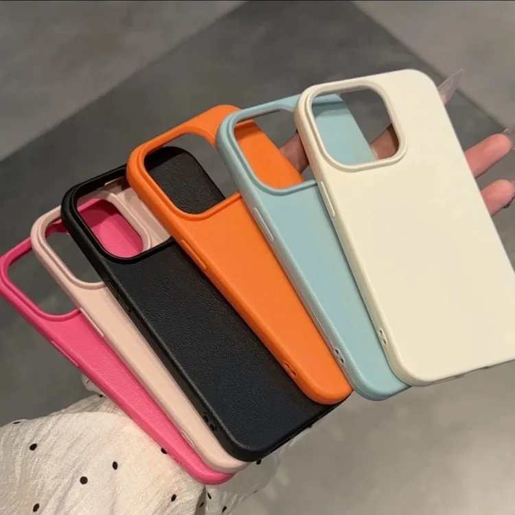 简约纯色皮纹适用于苹果16pro/iPhone14超薄防滑磨砂手机壳13软12