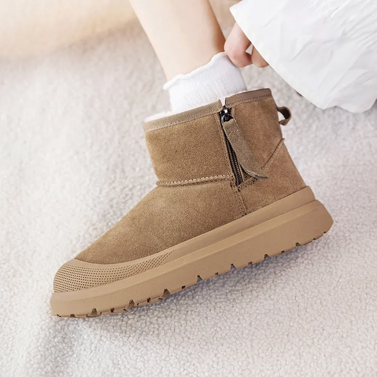 羊毛东北防滑雪地靴女厚底2025新款冬季雪地棉鞋真皮男士棉靴防寒