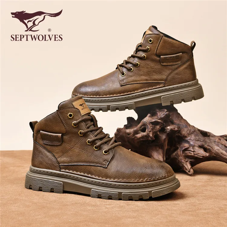 七匹狼男鞋2025秋冬时尚百搭潮流男士复古英伦防水工装高帮马丁靴