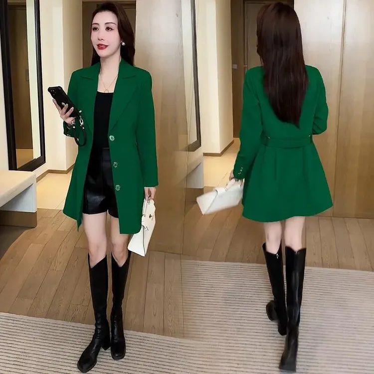 时尚西装外套女2025春秋新款小个子高级感中长款收腰显瘦气质上衣
