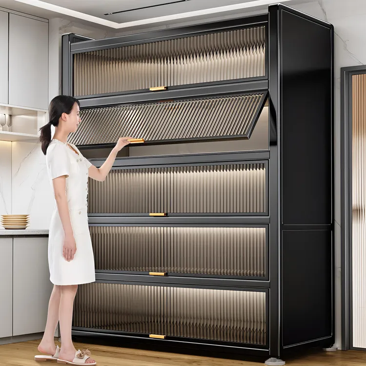 窦仕妮厨房置物架轻奢落地多层家用收纳柜子餐边柜橱柜储物柜碗柜