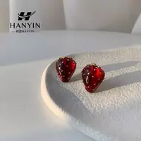 铜合金仿水晶耳饰 925银针 时尚百搭莓有烦恼草莓耳钉