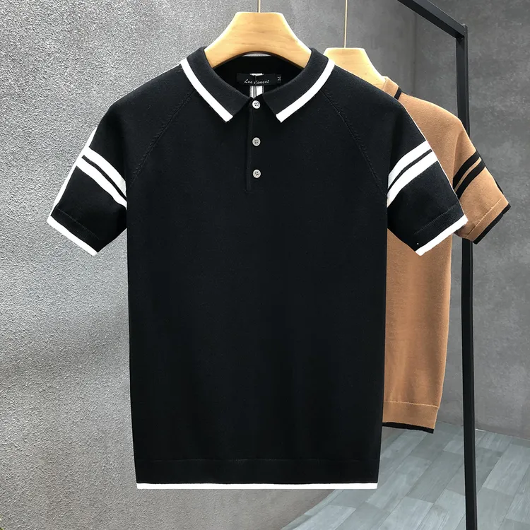 设计感翻领短袖毛衣男款潮牌高端休闲针织衫