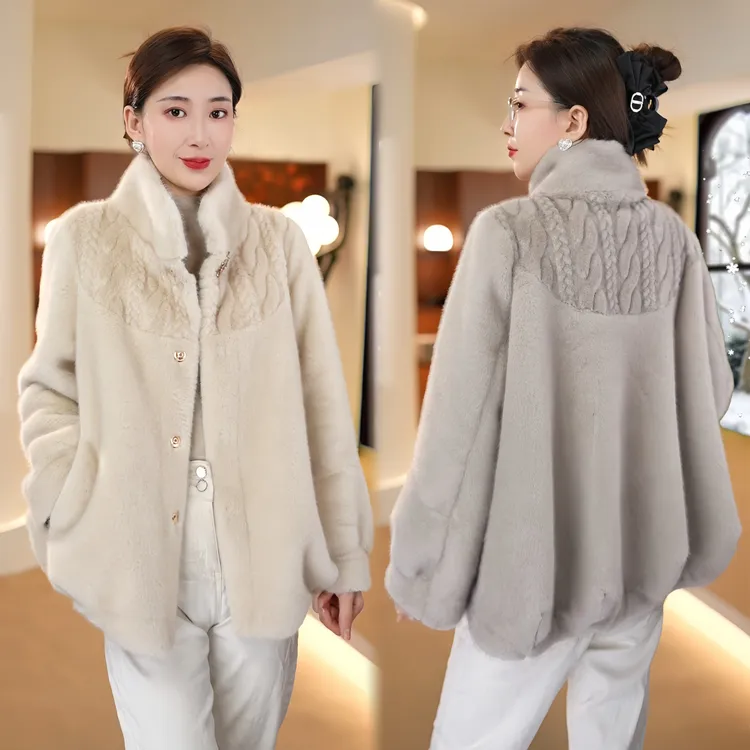 88809秋冬翻领常规款短款短外套宽松开衫厚款毛绒上衣时尚