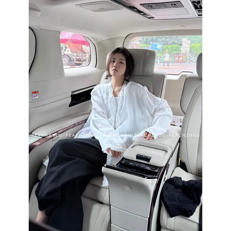 『PEACHZHOU』100亚麻毛边防晒外套极简松弛老钱气质宽松圆领开衫女