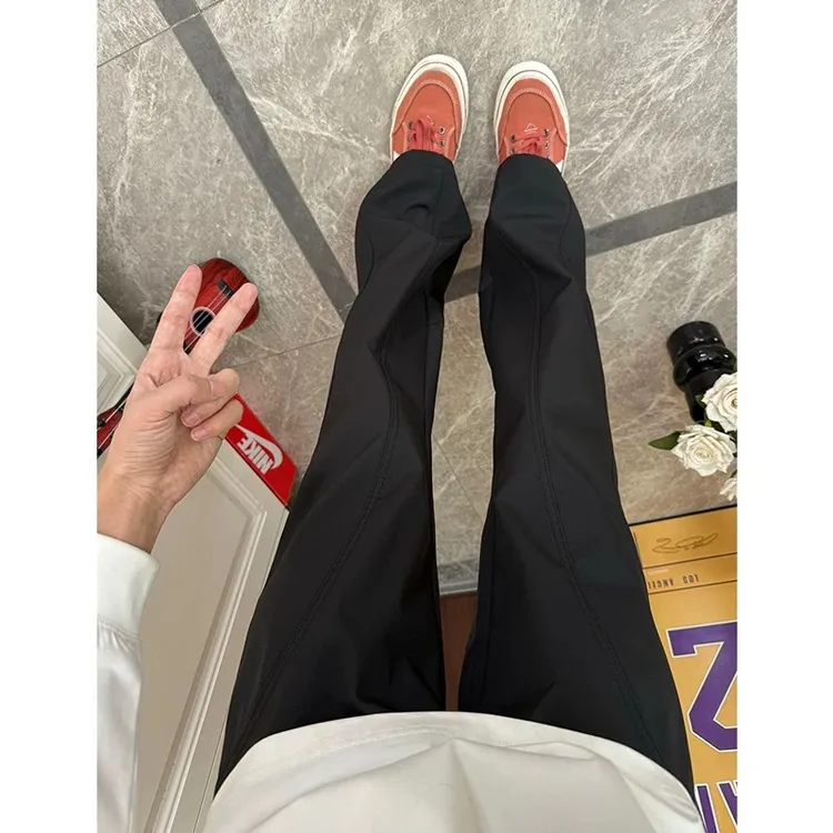 黑色软壳冲锋裤男款直筒运动休闲裤夏季防水防风美式斜切工装裤子