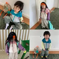 豆几妈 8/7 儿童秋装糖果拼色连帽休闲外套男女童秋款撞色外套薄