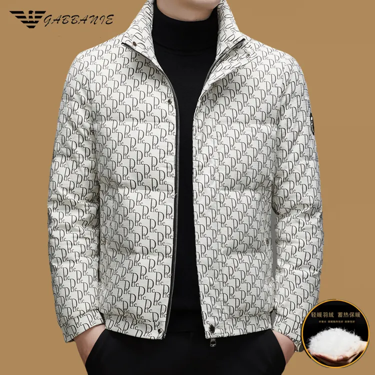 意大利专柜休闲羽绒服男冬季立领潮流时尚加厚蓄热白鸭绒男装外套
